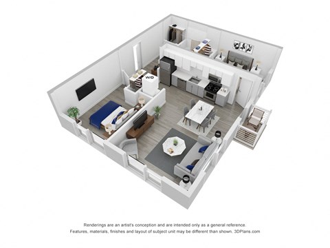 3D Floor Plan | 2 Bed | 769 SQFT
